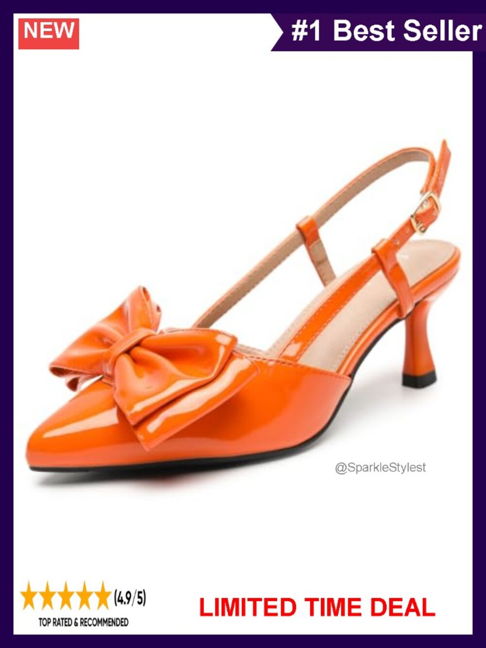 Slingback Pumps with Bow, Pointed Toe, Kitten Heel, 2.4-Inch Heel